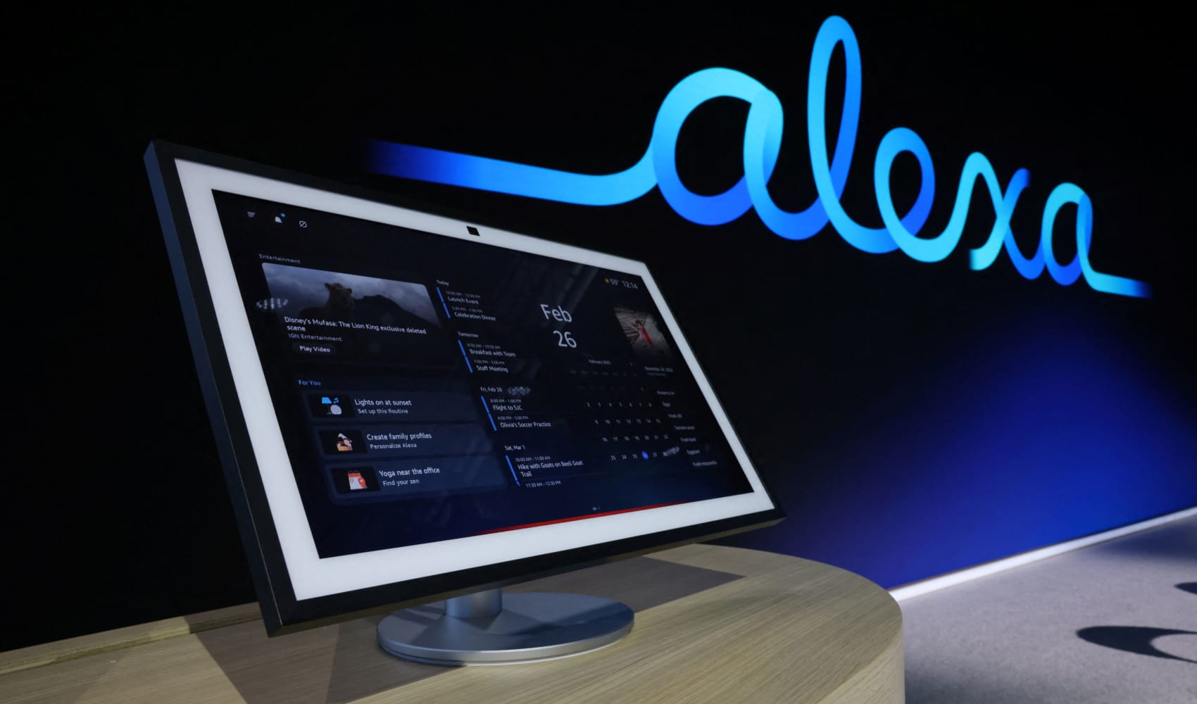 An Amazon device is displayed at an Amazon Devices launch event in New York City, U.S., Feb. 26, 2025.
