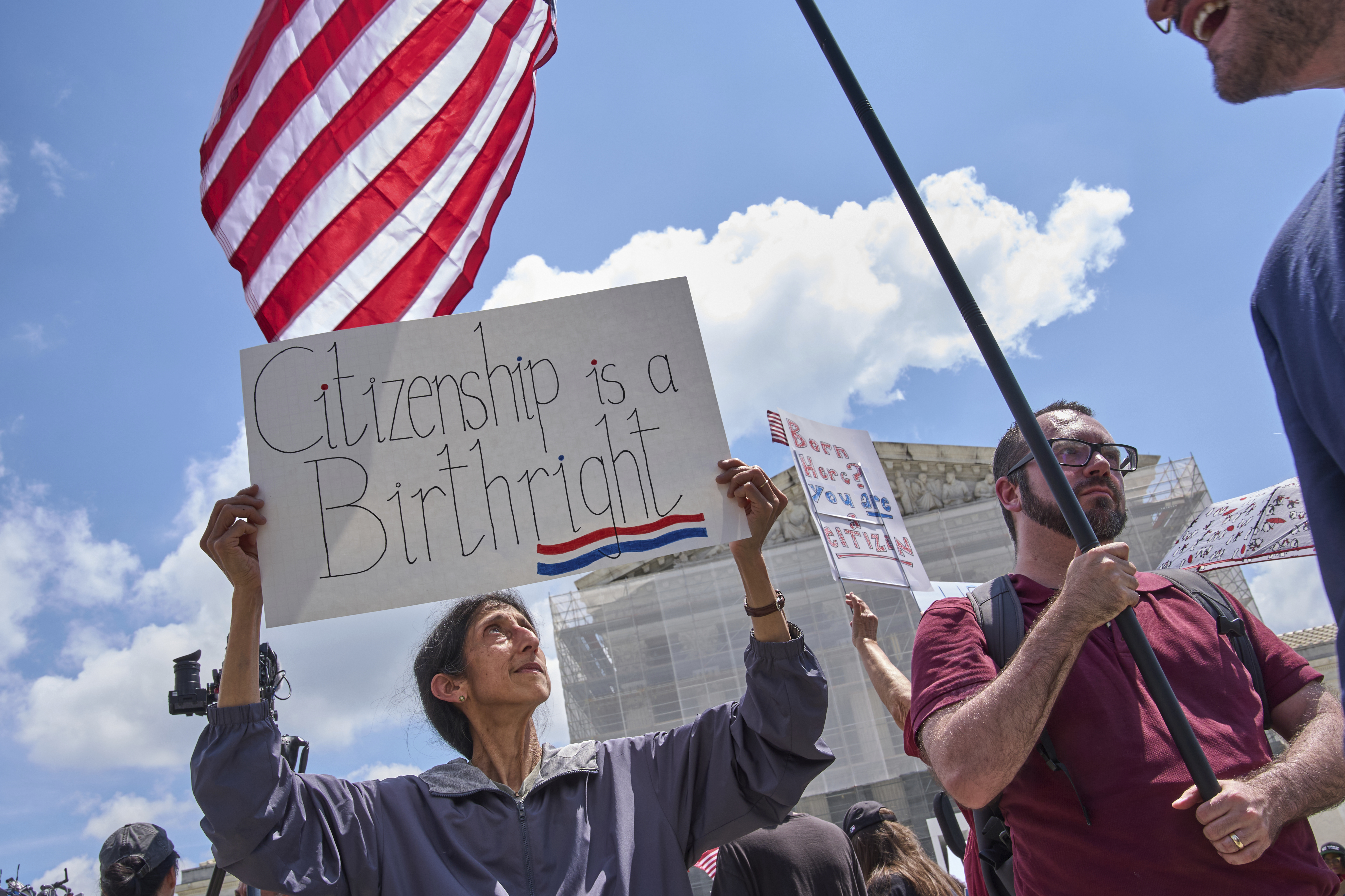 Tanjam Jacobson, of Silver Spring, Md., holds a sign saying “Citizenship is a Birthright,” Thursday, May 15, 2025, outside the Supreme Court in Washington. Jacobson is a naturalized U.S. citizen who was born in England of Indian descent, and her son was born here. “This is something that really matters,” says Jacobson, “it’s so wrong against the constitution [to take away birthright citizenship].”