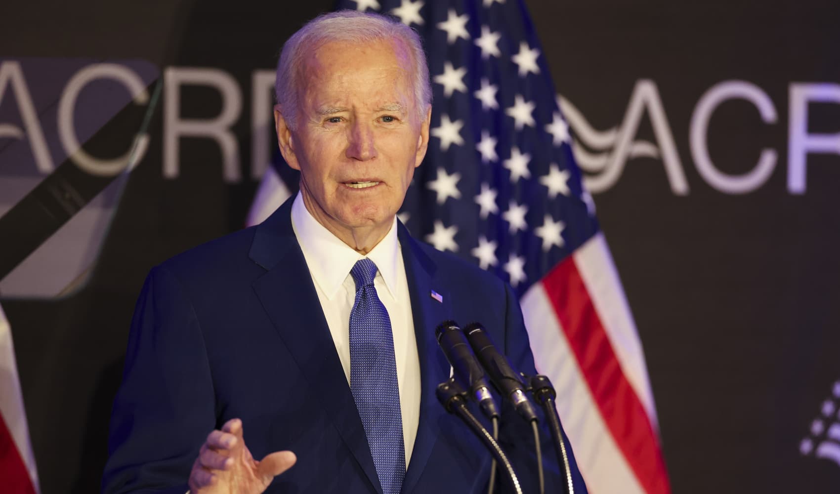 Former President Joe Biden speaks during the Advocates, Counselors, and Representatives for the Disabled bipartisan conference at the Sofitel Chicago Magnificent Mile on Tuesday, April 15, 2025.